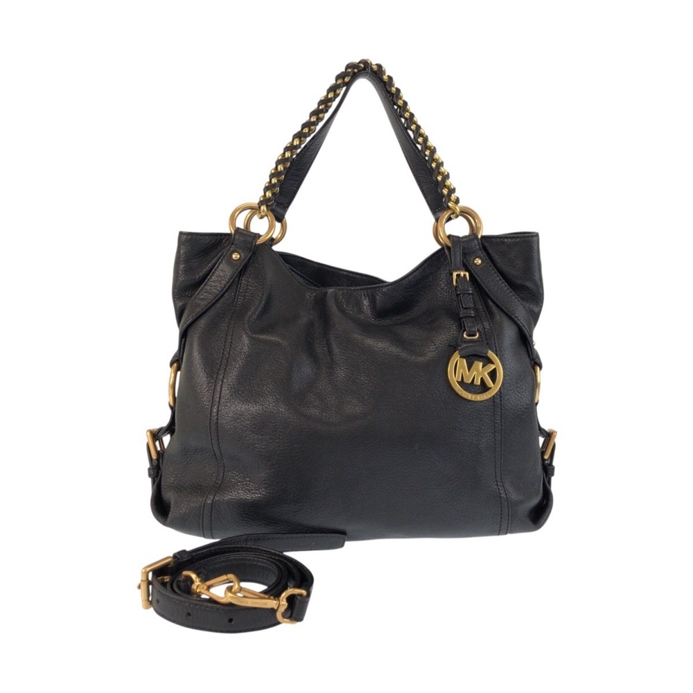 Michael Kors AQ1205 Chain Handle Tote Bag/Shoulder Bag (Black, Gold Hardware,...